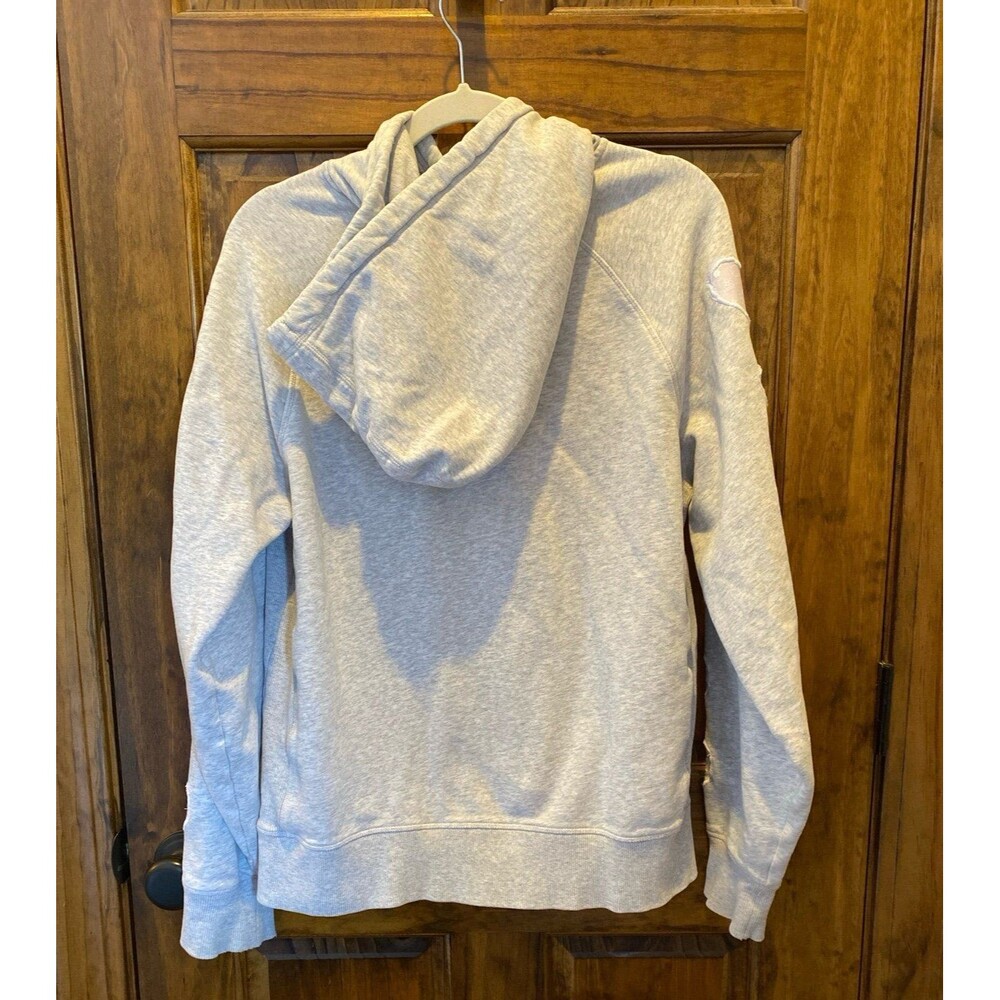 Champion Hoodie Womens Size Medium Gray Oversized Distressed Purple‎ Hearts - Picture 7 of 12